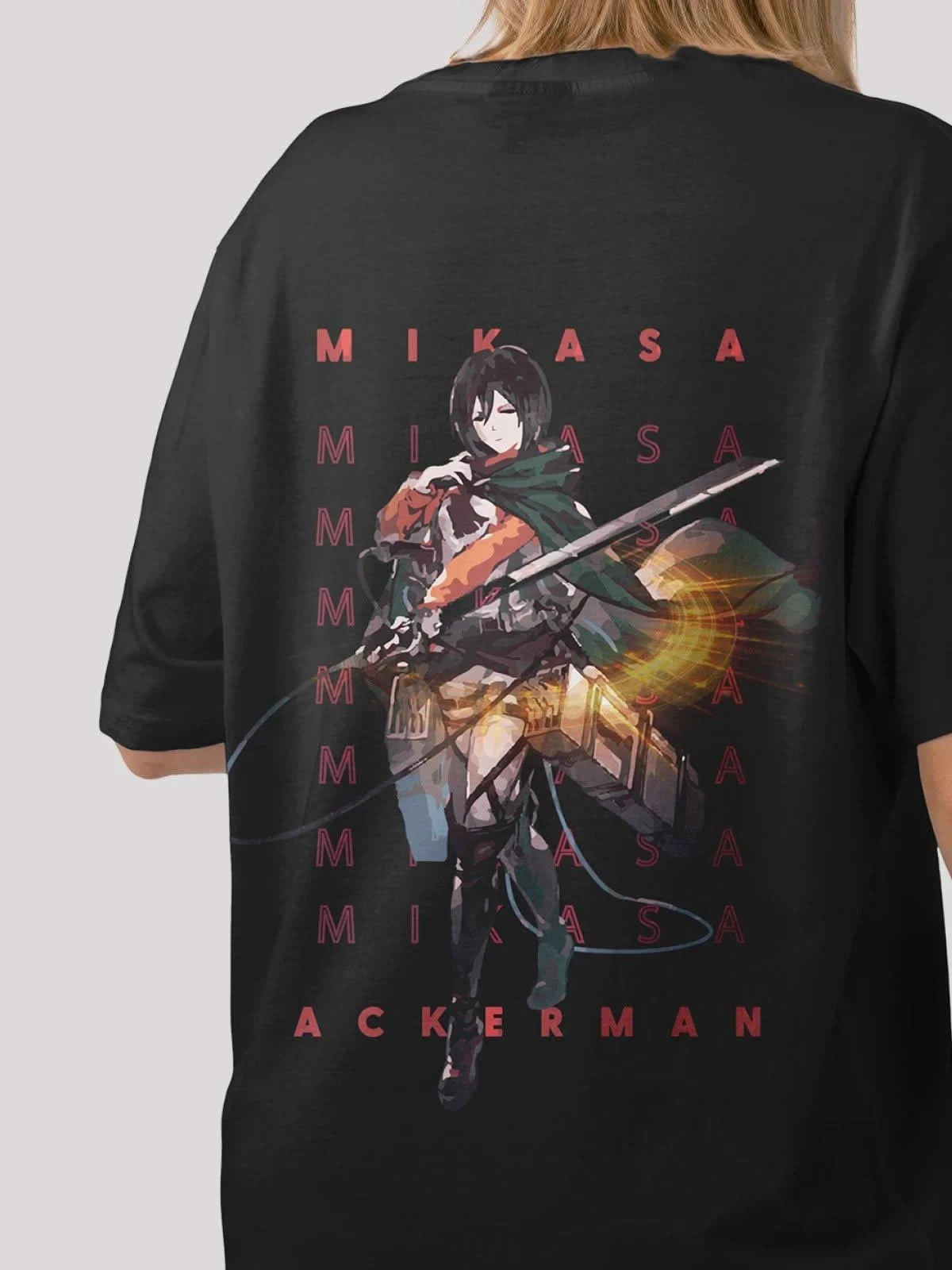 Mikasa Anime unisex Oversize T-Shirt- Black